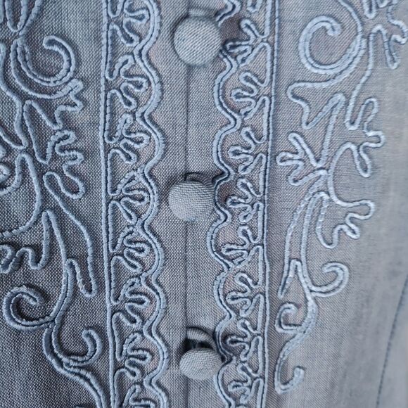 Vintage Sarah Elizabeth Linen Blend Sheath Maxi Dress Size 12 Button Embroidery - Picture 5 of 16